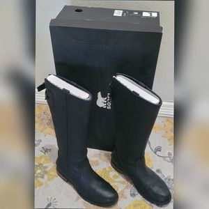 SOREL Emelie Waterproof Leather Boots BLACK | Size 8 | Pull On with Original Box